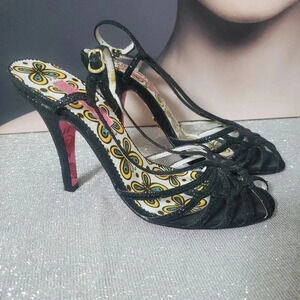 Betsey Johnson Butterfly Black Sparkle Carla Slingback Sandal